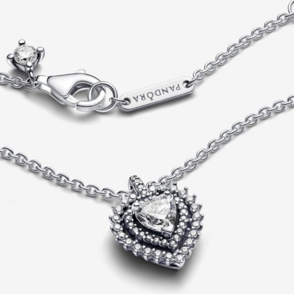 Authentic NEW Pandora Sparkling Heart Halo Pendant Necklace S925ALE CZ - Picture 3 of 11